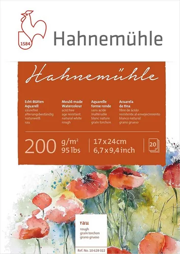 Hahnemühle Aquarellblock Echt-Bütten Aquarellblock 17x24cm, 200g/m², 20 Blatt, Rau
