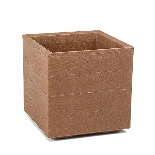 botle Blumentopf Blumenkäste Wetterbeständig Blumenkübel in stilvoller Holzstruktur Braun Quadratish Maße 40x40cm Höhe 39cm mit Rollen 36L Fassungsvermögen Blumenparadies