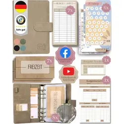 BeginnerBudget® Budget Planner Deutsch A6 Wildleder (Grau) - Starterset Sparchallenge Budgetplaner, Sparen mit Umschlagmethode Ringbuch + Anleitung - Grau