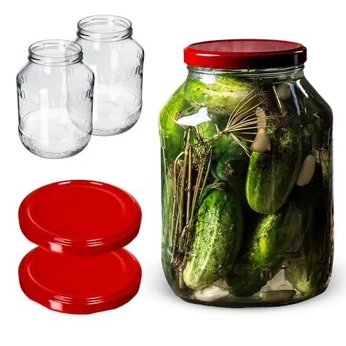 KADAX 2st 2,5L Einmachgläser mit Schraubdeckel TO100 für Gurken, Kombucha, Kimchi | Konservengläse weite Öffnung zum Einlegen, Fermentieren, Einmachglas zum Einlegen, Einkochgläser, Gurkenglas (Rot)