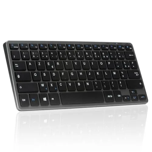 Bluestork Kabellose Bluetooth Tastatur, Mini Azerty Tastatur mit 90 Stunden Akkulaufzeit - Tastaturen – Kompakte, leise Mini-Tastatur mit 90 Stunden Akkulaufzeit, ideal für ruhige Arbeitsumgebungen und unterwegs.