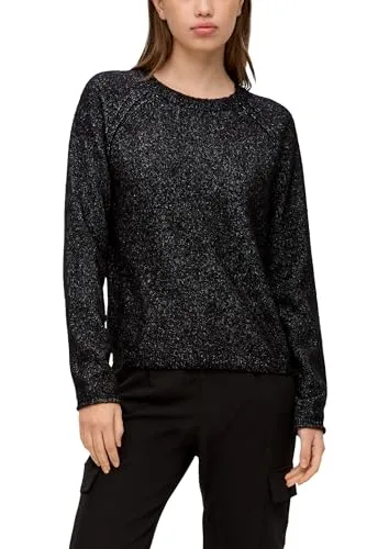 QS Damen Pullover Schwarz - Langarm Crew Neck für Herbst/Winter - Eleganter Regular Fit Pullover mit Crew Neck-Ausschnitt und Rollsaumblende, ideal für gemütliche Herbst- und Wintertage.