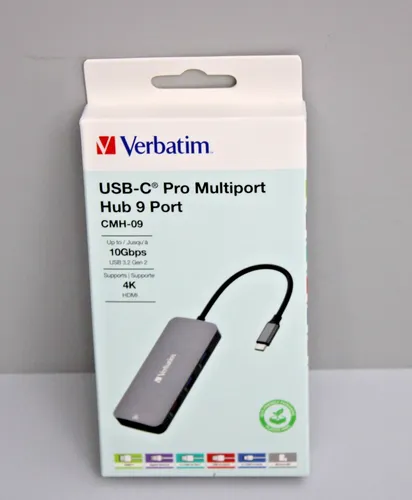 Verbatim USB-C Pro Multiport Hub 9 Port CMH-9 - Silber, 4K HDMI und Gigabit Ethernet für maximale Konnektivität unterwegs