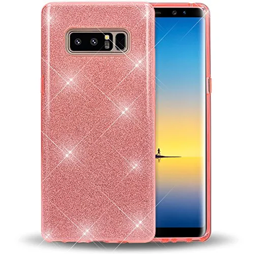 NALIA Glitzerhülle für Samsung Galaxy Note 8 - Funkelnder Glitzer-Look & Grip - SHINEPOP (Silikon Case) - Marke aus Berlin, Farbe:Pink