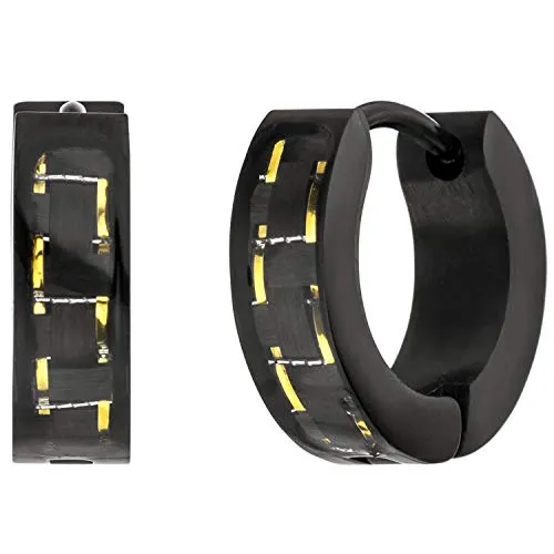 Creolen 13,4mm Klappcreolen aus Edelstahl, schwarz lackiert mit Carbon-Einlagen