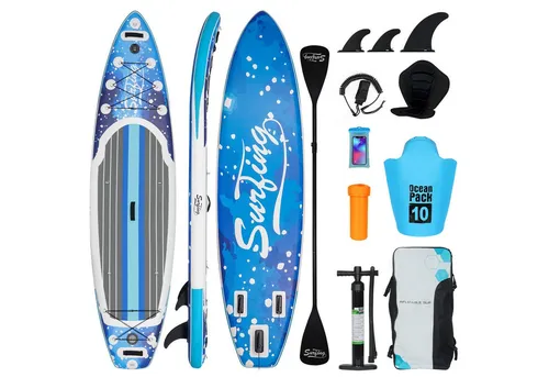 Puluomis Inflatable SUP-Board Set aufblasbar mit Halter, Sitz und Fußband, MB. bis 150Kg, 335/320cm, Surfbrett Paddling Paddelboard