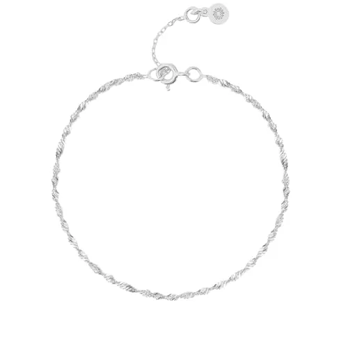 Einzelstück® Singapur Fußkette 925 Sterling Silber I Gedrehtes Silberfußkettchen I 14K Gold & Roségold, Echtschmuck Singapurkette Memory Damen Anklet (Silber)