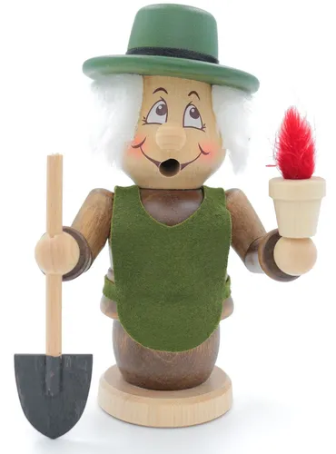 Kuhnert Erzgebirge Wichtel Räuchermann Gärtner 15cm - Traditioneller Räuchermann aus Holz, 15 cm groß, ideal für die Weihnachtsdekoration. Handgefertigt in Deutschland, bringt er festliche Stimmung in Ihr Zuhause.