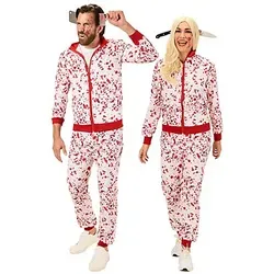 W WIDMANN MILANO Party Fashion - 80er Jahre Horror Trainingsanzug - Kostüm-Outfits für Erwachsene: Auffälliger Retro-Look mit blutigen Details und UV-Effekt, perfekt für Halloween und Karneval, bequem über normaler Kleidung tragbar.