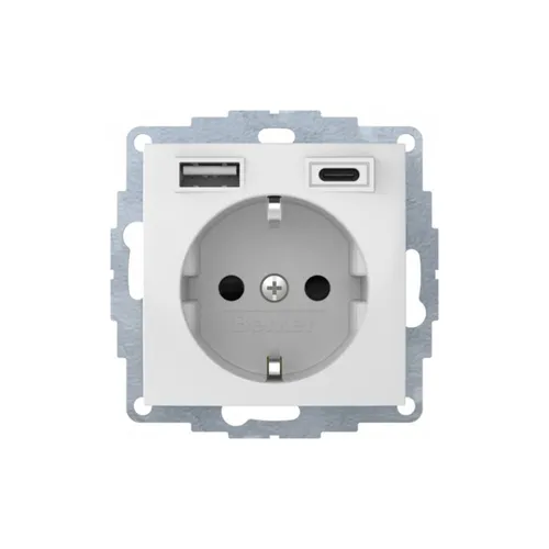 Berker Steckdose SCHUKO 48048989 - USB A-C S.1, polarweiß glänzend, mit 2 USB-Buchsen für schnelles Laden mobiler Geräte