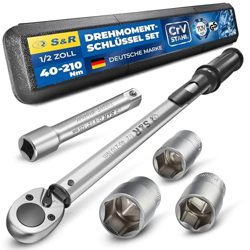 S R Drehmomentschlüssel Set 40-210 Nm - Präzises Automobil-Werkzeug, ideal für Radwechsel mit TÜV-geprüfter Sicherheit und robustem Koffer