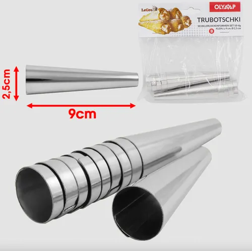 Backform 10-er Set Trubotschki aus Edelstahl klein  L-9 cm Ø2,5 cm  Hörnchen