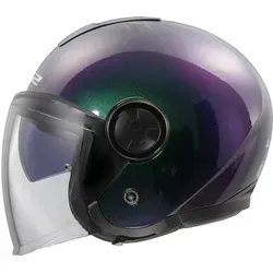 LS2 OF620 Classy Chameleon Jethelm - Lila/Grün - XS - Stylischer Motorradhelm mit KPA-Schale, ultraleicht und sicher. Ideal für Stadtverkehr dank großem Visier und integrierter Sonnenblende.