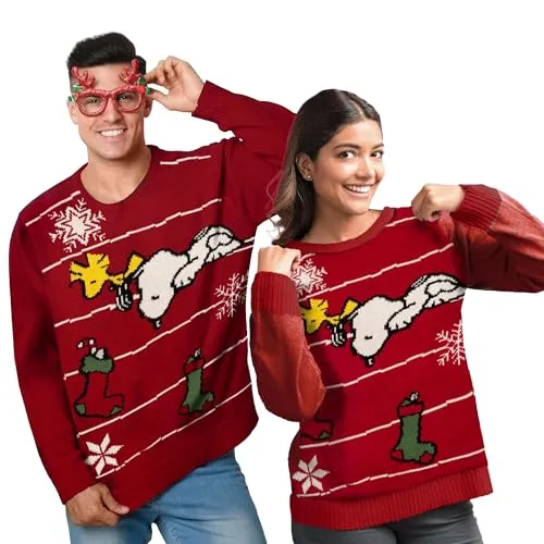 United Labels Snoopy Weihnachtspullover Unisex, Rot, S - Pullover für Herren, festlicher Ugly Sweater mit Snoopy-Design, ideal für den stylischen Partnerlook in der Winterzeit.