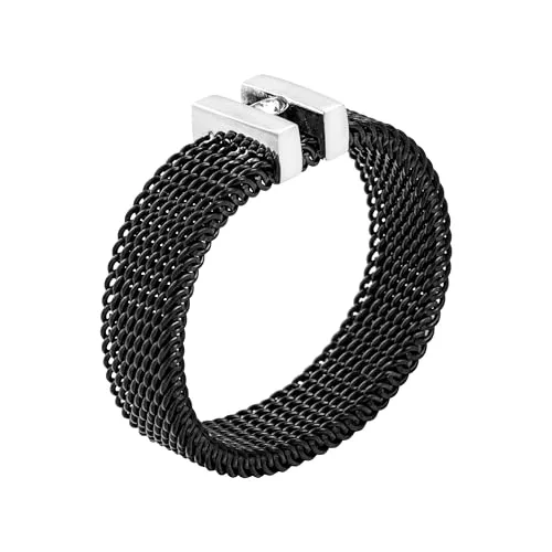 meditoys · Ring aus Edelstahl für Damen · Edelstahl-Mesh-Ring mit einem Kristallstein · Breite 5mm
