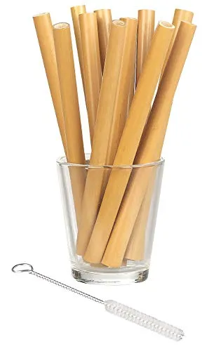 Rosenstein & Söhne Trinkhalme Cocktails: 12 Bambus-Trinkhalme 130 mm, wiederverwendbar, mit Reinigungsbürste (Bio-Bambus, Bambusstrohhalme, Tasse)