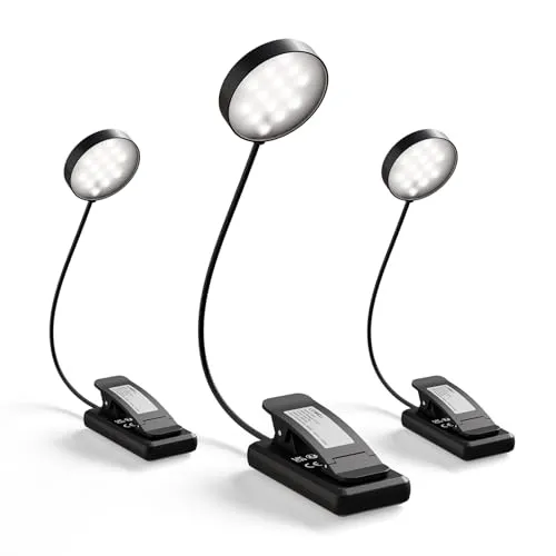 LQWELL® Leselampe Buch Klemme, wiederaufladbare USB-Leselampe, 3 Farbtemperaturen, stufenlos dimmbar mit 31LEDs, 360° flexibles Buchlicht für Kinder und Buchliebhaber(Schwarz, 3 Stück)