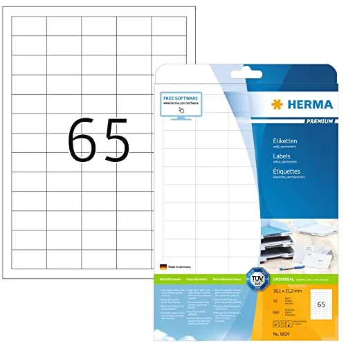 HERMA 8629 Universal Etiketten – 320 Blatt, 38,1 x 21,2 mm - Selbstklebende, matte Etiketten für alle Druckerarten. Garantiertes, konturenscharfes Druckergebnis dank hoher Weiße. Umweltschonend und nachhaltig, ideal für vielfältige Beschriftungen.