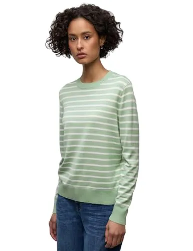 STREET ONE Rundhalspullover Damen Gr. 44 in pale mint grün - Der gestreifte Rundhalspullover von STREET ONE überzeugt mit einem weichen Viskosemix und Rippbündchen. Ideal für maritime Looks – bequem und vielseitig kombinierbar.