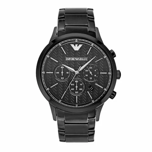 Emporio Armani Herren-Chronograph, Edelstahl-Armbanduhr 43 mm - Hochwertige Armbanduhr mit 43 mm Edelstahlgehäuse und schwarzem Zifferblatt, wasserdicht bis 50 m – ideal für stilbewusste Männer.