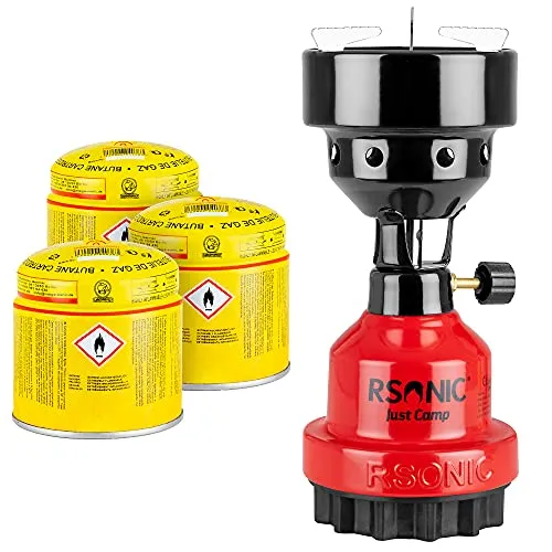 Mianova Gaskocher Campingkocher Kohle Anzünder Gaskartuschen Grill Notfallkocher Gas Kocher Set 3 Gasflaschen Kohleanzünder Aufsatz Rot