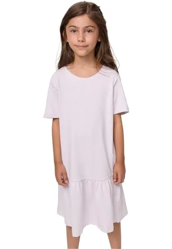 Urban Classics Mädchen Kleid Girls Valance Tee Dress, Sommer Volantkleid für Mädchen, Kurzarm, softlilac, 122/128