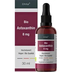 EXVITAL Bio Astaxanthin Tropfen, 30 ml - Hochdosierte Tropfen mit 8 mg Astaxanthin pro Tagesdosis. Ideal für die einfache und exakte Dosierung dank Pipette. 100% vegan und natürlich, hergestellt in Deutschland mit höchsten Qualitätsstandards.