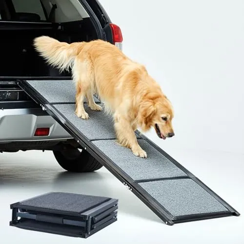 BestVida® Haustierrampe (160 x 44 cm), Hunderampe für Auto, SUV und LKW, Faltbare und tragbare Haustierrampe mit Rutschfester Teppichoberfläche, leicht Stabil, extra breite Hundestufen