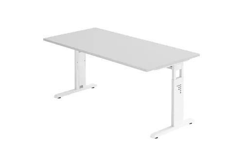 Bümö Schreibtisch Serie-O Rechteck 160x80 cm Grau Weiß - Höhenverstellbarer Schreibtisch (65-85 cm) für ergonomisches Arbeiten. Stabil, kratzfest und ideal für jede Büroumgebung. Perfekte Kombination aus Qualität und Funktionalität.