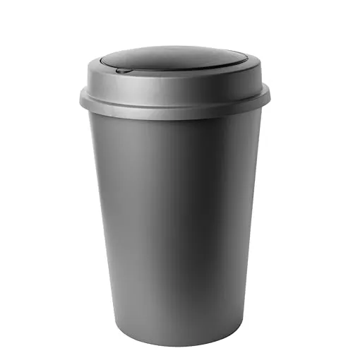 SUSTANIA Mülleimer mit Klappdeckel 50L, Mülleimer Küche Rund, Abfalleimer Küche Rund, 40 cm Durchmesser, Mülltonne Farbe Anthrazit, Made in EU