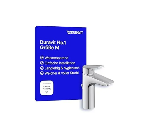 Duravit No.1 Waschtischarmatur Größe M - Touch-On-Wasserhahn für Badezimmerwaschbecken, wassersparend mit modernem Design und 5 Jahre Herstellergarantie für höchste Qualität.