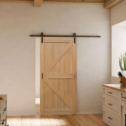 inova wohnen Schiebetür Holzschiebetür Scheunentor Eiche - Schiebetür aus Eiche, Komplett Set mit Softclose-Funktion für sanftes Schließen. Ideal für stilvolle Innenräume, wahlweise links oder rechts öffnend.