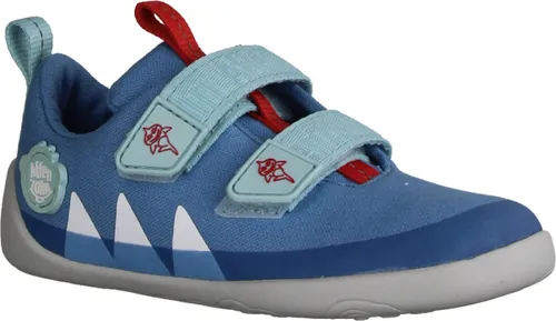 Affenzahn Lucky Hai Klettschuh Blau - 28 - Kinder-Halbschuhe, veganer Barfußschuh mit atmungsaktivem Obermaterial aus Baumwolle und flexibler Sohle für natürliches Laufgefühl. Perfekte Passform durch Klettverschluss.