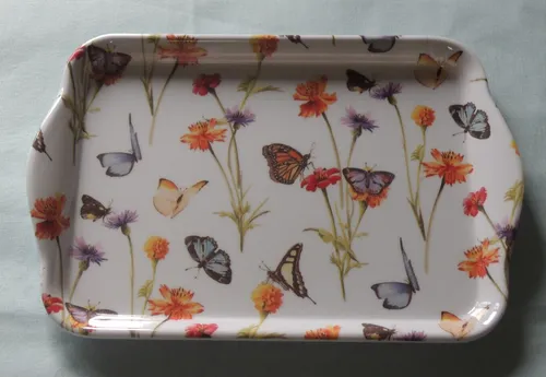 Ambiente 1x Tablett SCHMETTERLINGE Blumen bunt 13 x 21 cm Tiere butterfly Falte