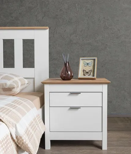 Moderner Nachttisch mit 2 Schubladen in Weiß - Hochwertiger Nachttisch für das Schlafzimmer, mit 2 praktischen Schubladen für zusätzlichen Stauraum. Maße: 57,8 x 40,4 x 58 cm, modernes Design und einfache Montage.