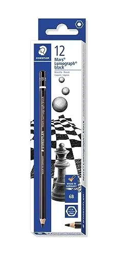 STAEDTLER 100B-6B Mars Lumograph Bleistift - Premium Qualität 6B, 12 Stück im Kartonetui, ideal für ausdrucksstarke Skizzen und Portraits