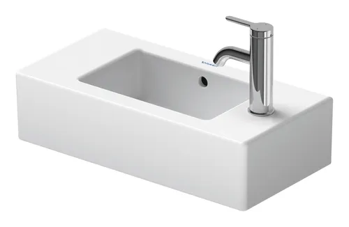 Duravit Vero Handwaschbecken ohne Hahnloch - 500 x 250 mm, Weiß Hochglanz mit WonderGliss - Elegantes Waschtisch-Design in Weiß Hochglanz, ausgestattet mit der innovativen WonderGliss-Oberfläche für einfache Reinigung und Pflege.