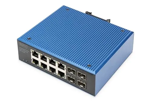 Digitus DN-651153 Industrial Ethernet Switch - Netzwerk-Switches mit 8+4 Ports, ideal für raue Umgebungen. Bietet blockierungsfreie Wire-Speed-Leistung und PoE-Funktion für zuverlässige Überwachung und Kontrolle.