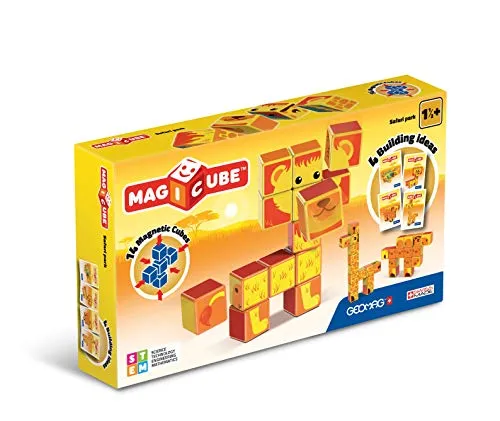 GEOMAG Safari Park 14 würfel Magnetisches spielzeug für Kinder, Geschenk für Jungen und Mädchen im Alter von 1 2 3 4 5 6 Jahren, Montessori-Spielzeug, magnetische Konstruktionen