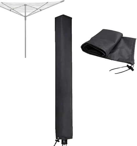 RICHIE Wäschespinne Abdeckung Wasserdicht mit Reißverschluss, 16x16x180cm Wäschespinne Abdeckung Rotary Wäschetrockner Schutzhülle für Wäschespinne Winddicht Wäscheleinen Oxford Stoff, Schwarz