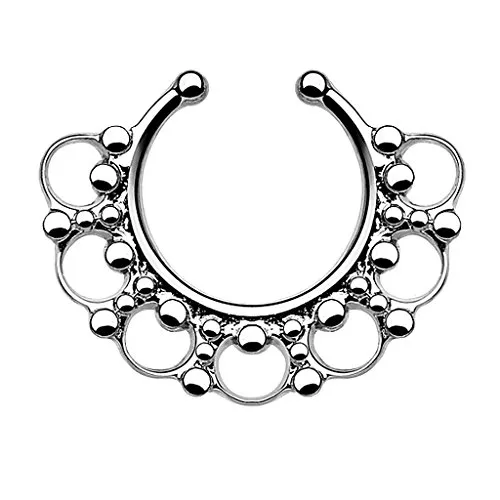 Piercingfaktor® Fake Piercing Universal Ring Septum Vintage Tribal mit Ringen Perlen Nasenpiercing Ohrpiercing Tragus Intimpiercing Hufeisen Horseshoe Lippenpiercing Silber