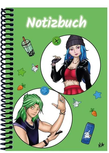 A 5 Notizbuch Manga Quinn und Enora, grün, kariert Spiralbindung, Notizbuch, ...