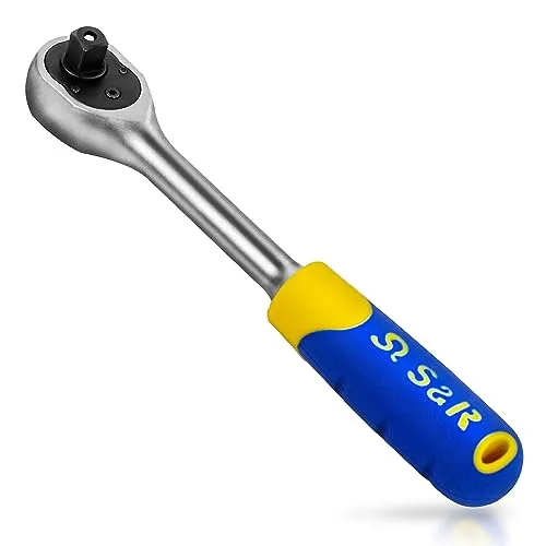 S&R Umschaltknarre 3/8', CrV-Stahl, umschaltbare Ratsche für Links- und Rechtsanzug, 2-Komponenten-Griff, Vierkantabtrieb, zuverlässige Umschaltknarre 45 Zähne, Betätigungswinkel 5°