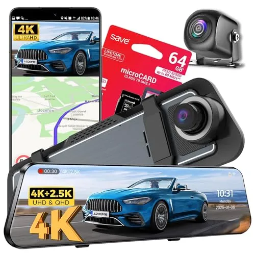 Dashcam Spiegel Auto 4K mit 2.5K Rückkamera und Parkassistent
