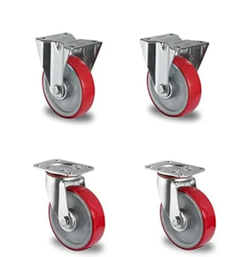 Rollensatz 2 Lenk- + 2 Bockrollen 100 mm Polyurethan rot