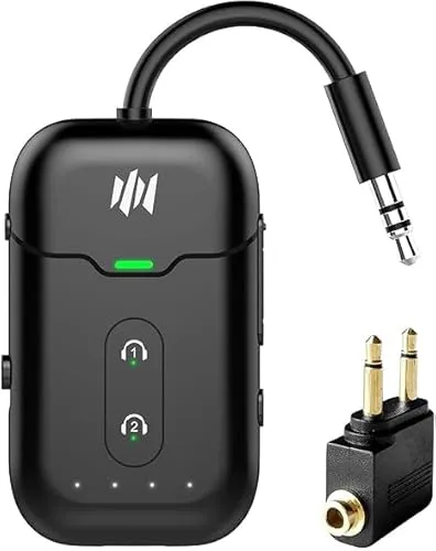 Bluetooth 5.4 Sender & Empfänger 2-in-1 – Flugzeug-Adapter mit aptX Low Latency, unterstützt 2 Kopfhörer, für TV, Fitnessstudio, Auto & Reise