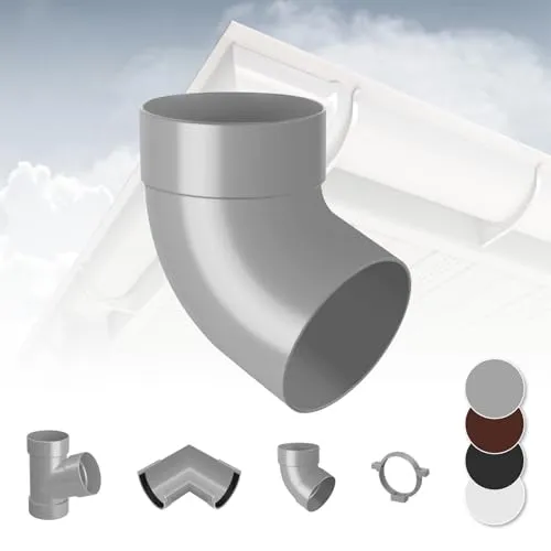 RAINWAY S Regenrinnen System (Rohrbogen 67° einfach grau) - PVC-U Kunststoff in 4 Farben, für Dachflächen < 100m² empfohlen, Eckstück Bogen 67 Grad