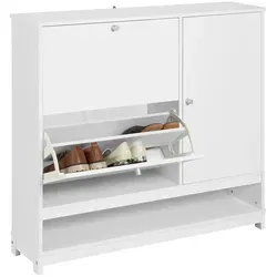 SoBuy FSR114-W Schuhkipper mit 2 Klappen und 1 Tür - Schuhschrank schmal in Weiß (BHT: 102x96x24cm) - ideal für kleine Eingangsbereiche, mit Platz für Schuhe, Schals und Mützen.