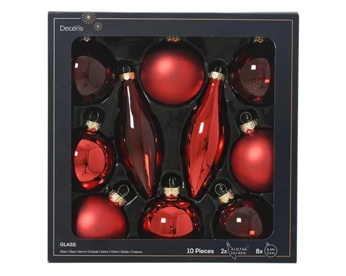 Decoris Weihnachtskugeln mit Tropfen-Ornamente aus Glas Ø 6 cm rot 10 Stück