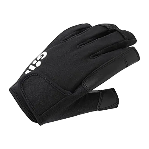 Gill Championship Short Finger Segelhandschuhe - Schwarz - Hochwertige Handschuhe für den Bootssport mit umfassendem Handflächenschutz und vorgeformter Passform. Ideal für optimale Beweglichkeit und Komfort beim Segeln.
